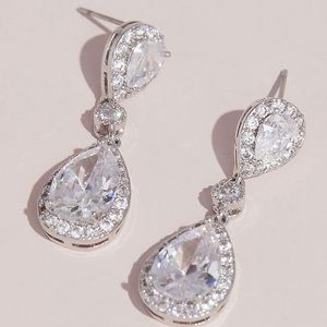 Cubic Zirconia Halo Teardrop Earrings